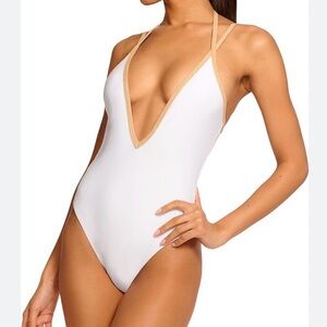 Ramy Brook White and Tan One-Piece Swimsuit